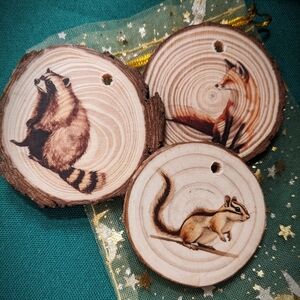 Little Forest Animals Set ornament - handmade wood decoration Christmas/Yule